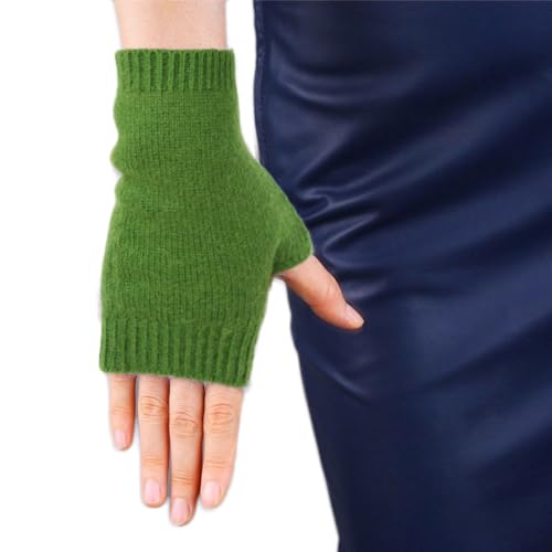 Mongolische, fingerlose Handschuhe, pure Kaschmirwolle, für Damen und Herren, dicke Fäustlinge grün grün von iMongol