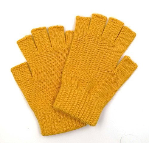 iMongol - Reine Wolle Herren Halbfinger Mitte Fingerlose Handschuhe Fäustlinge Für Frauen Männer, gelb, Regulär M von iMongol