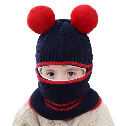 Baby Wintermütze Mütze und Schal Set Bommelmütze Strickmütze mit Pompom Kinder Schalmütze Fleecefutter Strickmütze Thermische Kapuzenschal für Jungen Mädchen 2-5 Jahre von iNelihoo