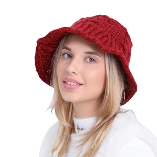 iNelihoo Frauen Häkeln Eimer Hüte Winter Strickmütze Warm handgefertigt Bucket Hüte Vintage Bowler Hut Faltbarer Knautschhut Elegant Fischerhut Herbst Camping Reisen Wandern Blumenkappe von iNelihoo