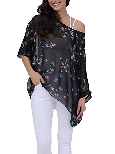 iNewbetter Damen s-Blumendruck-flügel-hülsen-Chiffon- Strand-lose blusen-Sommer Tuniken Pb299 One Size von iNewbetter