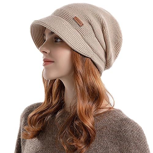 Damen Beanie Hut Winter Warme Strickmützen Weiches Fleece Slouchy Klassische Jersey Beanies Breite Krempe Barette Hut für Damen Mädchen, Chunky Mützen Chemo Hüte für Krebspatienten Haarausfal von iNszkoos