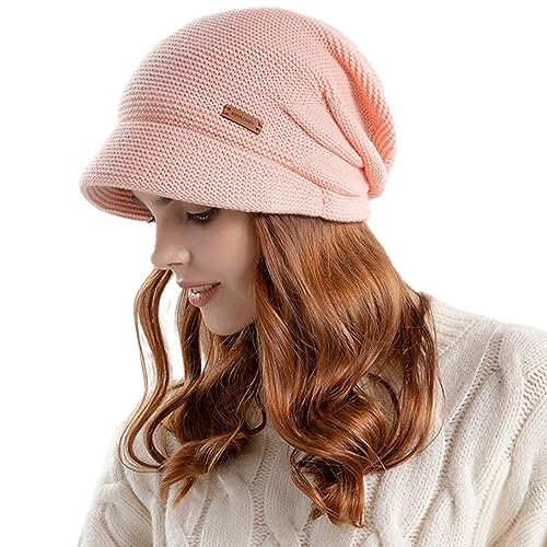 Damen Beanie Hut Winter Warme Strickmützen Weiches Fleece Slouchy Klassische Jersey Beanies Breite Krempe Barette Hut für Damen Mädchen, Chunky Mützen Chemo Hüte für Krebspatienten Haarausfal von iNszkoos