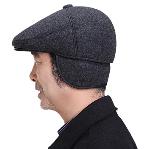 Herren Winter Schiebermütze Newsboy Hut Flatcap Baskenmütze Dicker Casual Herbst Winter Schirmmütze Duckbill Cap Fahrmütze mit Faltbarer Ohrenklappen für Jungen Großvater Alter und ältere Menschen von iNszkoos