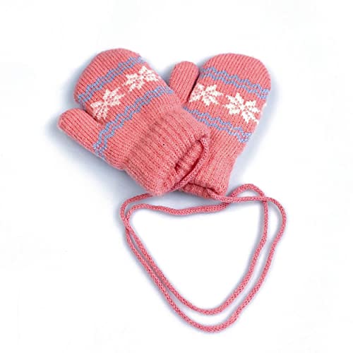 iNszkoos 0-3Y Kinder Winter Hängende Halshandschuhe, Unisex-Verdicken Warmer Fäustlinge, Schneeflocke Strickhandschuh, Vollfingerhandschuhe mit Schnur für Baby Kleinkind Kinder Mädchen Jungen von iNszkoos