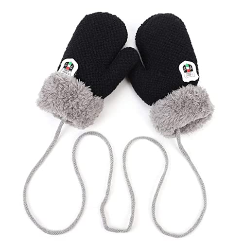 iNszkoos 1-3J Kinder Handschuhe Strick Fausthandschuh Winter Fäustlinge Kinderhandsche Warm Verdickte Handschuhe mit Schnur Outdoor Weich Winterhandschuhe Skihandschuhe Handwärmer für Jungen Mädchen von iNszkoos