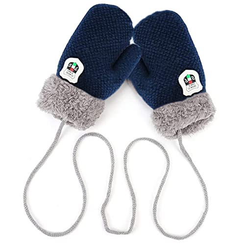 iNszkoos 1-3J Kinder Handschuhe Strick Fausthandschuh Winter Fäustlinge Kinderhandsche Warm Verdickte Handschuhe mit Schnur Outdoor Weich Winterhandschuhe Skihandschuhe Handwärmer für Jungen Mädchen von iNszkoos