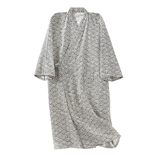 iNszkoos Baumwoll Bademäntel für Damen & Herren, Sommer Leicht Kimono-Bademantel, Kurzarm Lose Startseite Kleidung, Japanisch Pyjamas Robe, Nachtwäsche Saunamantel mit Tasche und Taillengürtel von iNszkoos