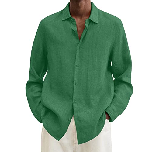 Signum Hemden Herren Langarm beiläufiges Plus Größen-Loses Hemd Mens-Umlegekragen-Langarm-Hemd Hemd Herren Modern Fit Schwarz (Green, XXXXL) von iOoppek