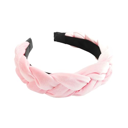 Sportstirnbänder Samt, geflochtenes Stirnband, Damen, breites Vintage-gepolstertes Stirnband für Frauen und Mädchen Haartücher Damen Sommer (Pink, One Size) von iOoppek