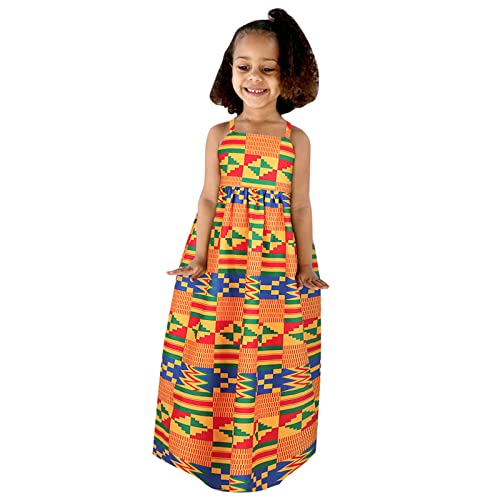 iOoppek Adventsbuch 24 Kapitel 10 Jahre 16Y Afrikanisches Kleinkind Strap Traditionelle Ankara Mädchen Baby Kleid Prinzessin Outfits Rückenfreie Mädchenkleider Retro Mädchen (Orange, 5-6 Years) von iOoppek