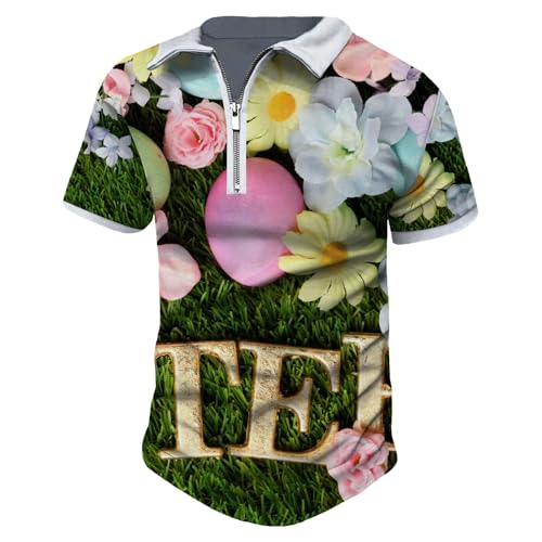 iOoppek Frühling und Sommer Ostern Druck Herren Reißverschluss Knopf T-Shirt Casual Fashion Herren Tops Einzeigeruhr (#A-AG, L) von iOoppek