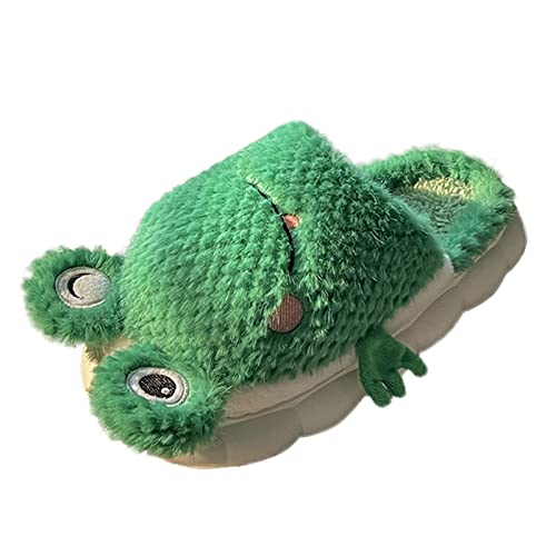 iOoppek Hausschuhe Herren Warm Hoch Frosch Cartoon niedlich warmes Zuhause weicher Boden Bequeme Flache Baumwollhausschuhe Lammfell Hausschuhe Herren 45 (Green, 43) von iOoppek