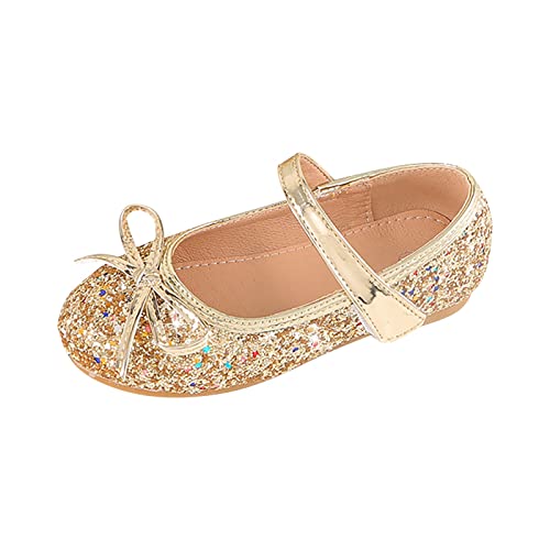 iOoppek Kinder Schuhe Für Junge Schuhe Blumenkind Schuhe Pailletten Feine Glitzer Schleife Mädchen Prinzessin Schuhe Gummistiefel Kinder (Gold, 32 Big Kids) von iOoppek