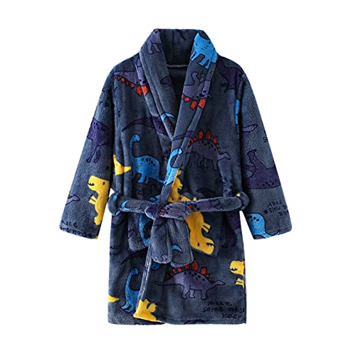 iOoppek Schlafanzug Baby Junge Nicki Drucken Bademäntel Mit Kapuze Warmer Flanell Nachtmantel Nachtwäsche Niedlicher Warmer Pyjamamantel Badeponcho Kinder Junge (Blue, 7-8 Years) von iOoppek