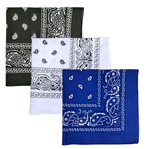 iPEAK Bandana 3 Stück Mehrzweck-Baumwolle Paisley Bandanas Schal Stirnband Gesichtsmaske Halstuch Taschentuch Union Jack Camouflage für Männer Frauen Kinder, Schwarz Blau Weiß, M von iPEAK