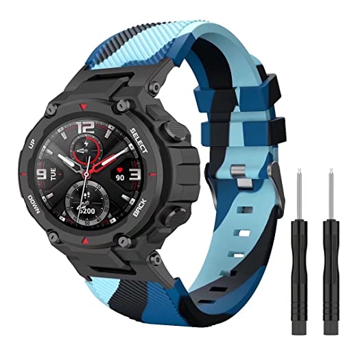 Silikonarmband kompatibel mit Amazfit T-Rex Camo Band, iPartsonline kompatibel für Amazfit T-Rex Pro Smart Watch Ersatzbänder, Camo/Blau von iPartsonline