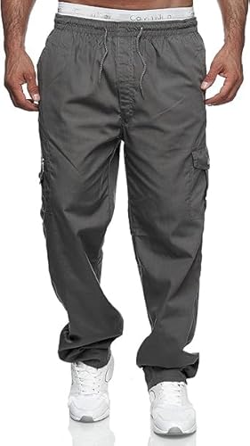 iProfash Herren Cargo Hose Outdoor Schlupfhose Leichter Stoff Trekking Casual Freizeit Grau 3XL von iProfash