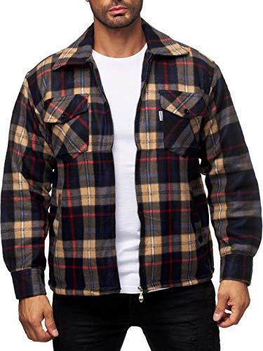 iProfash Herren Holzfäller Hemd Kariert Thermo Gefüttert Jacke Flanell Fleece Sweatshirt Winter Gold-Navy 2XL-XXL von iProfash