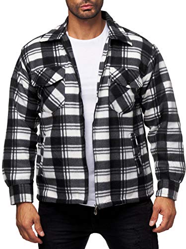 iProfash Herren Holzfäller Hemd Kariert Thermo Gefüttert Jacke Flanell Fleece Sweatshirt Winter Grau-Weiss L von iProfash