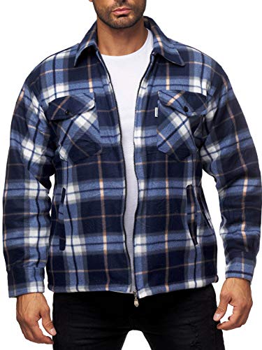 iProfash Herren Holzfäller Hemd Kariert Thermo Gefüttert Jacke Flanell Fleece Sweatshirt Winter Navy-Weiss M von iProfash