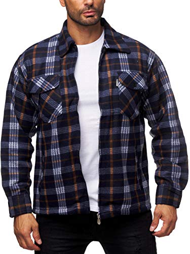 iProfash Herren Holzfäller Hemd Kariert Thermo Gefüttert Jacke Flanell Fleece Sweatshirt Winter Navy-blau XL von iProfash
