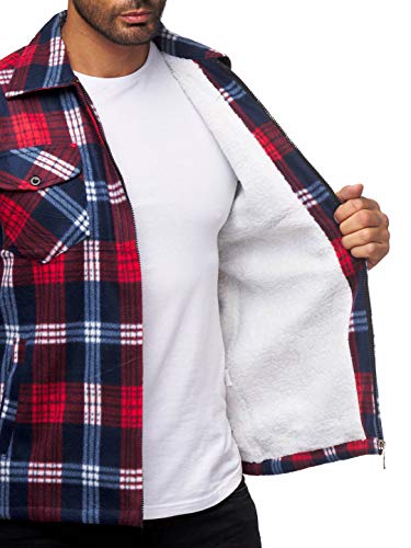 iProfash Herren Holzfäller Hemd Kariert Thermo Gefüttert Jacke Flanell Fleece Sweatshirt Winter Rot-Blau XL von iProfash