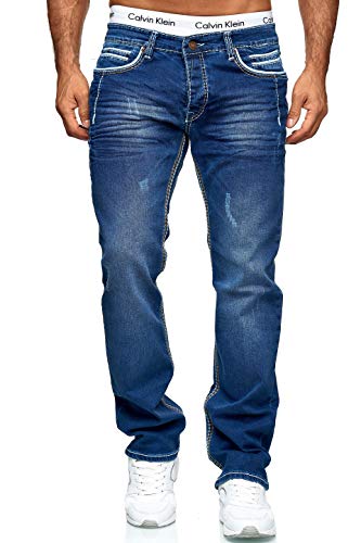 iProfash Herren Jeans Hose Denim- Washed Straight Cut Regular Stretch Dicke W29-W44 5025 5025 - BLAU W36 / L32 von iProfash