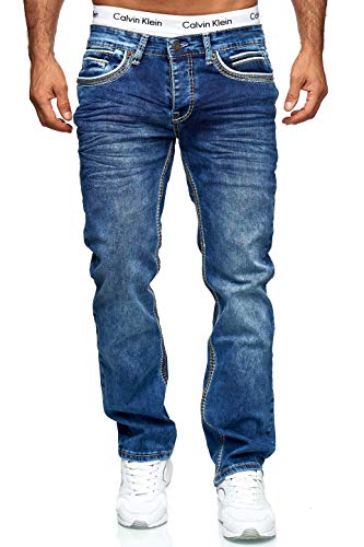 iProfash Herren Jeans Hose Denim- Washed Straight Cut Regular Stretch Dicke W29-W44 5179 5179 - BLAU W33 / L32 von iProfash