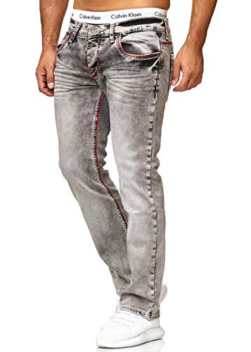 iProfash Herren Jeans Hose Regular Fit Blue Nähte Used Blau Stretch Dicke Naht (Light GRAU, W32/L32) von iProfash
