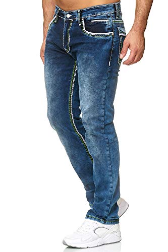 iProfash Herren Jeans Hose Washed Straight Cut Regular Stretch BLAU-GRÜN (BLAU-GRÜN, W33/L32) von iProfash
