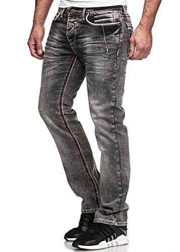 iProfash Herren Jeans Hose Washed Straight Cut Regular Stretch Dark Grey/Blue W29-W42 (GRAU-2, W33/L32) von iProfash