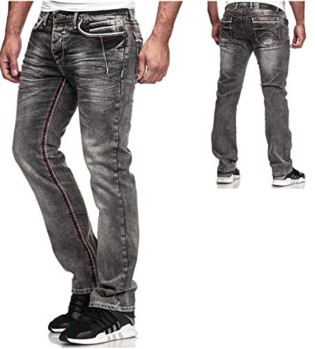 iProfash Herren Jeans Hose Washed Straight Cut Regular Stretch Dicke Nähte GRAU (Grau, W29/L32) von iProfash