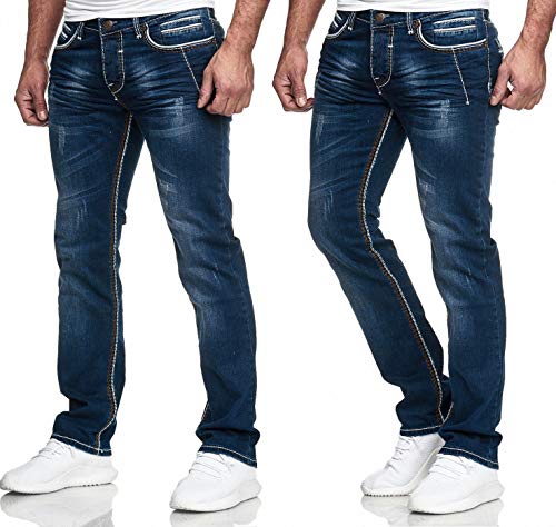 iProfash Herren Jeans Hose Washed Straight Cut Regular Stretch GRAU BLAU W29-W38 (Blau -We, W38/L32) von iProfash
