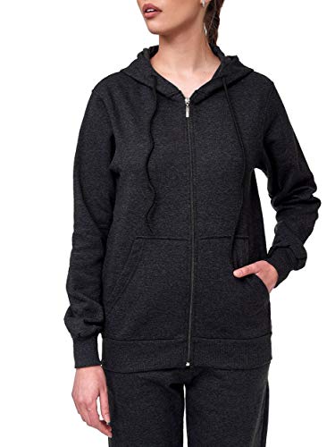 iProfash Kapuzenpullover Sweatshirt Pullover Hoodie Langarmshirt Damen Unifarben (Basic Zip Hoodie) Anthrazit M von iProfash