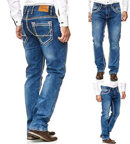 iProfash Straight Cut Regular Dicke Naht nähte. Jeans Hose Dicke Nähte (Blau - Neu, W31. / L32) von iProfash