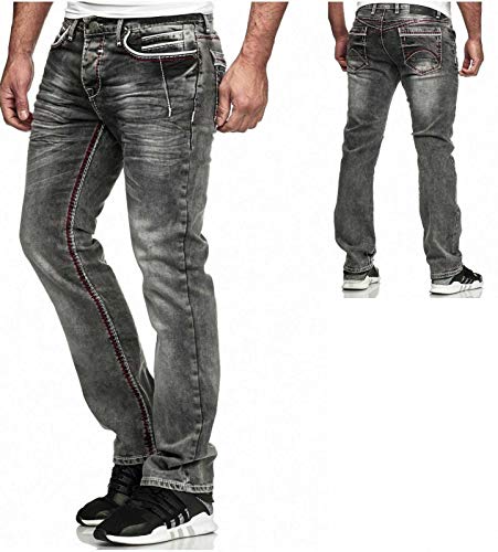 iProfash Straight Cut Regular Dicke Naht nähte. Jeans Hose Dicke Nähte (Grau- Neu, W38. / L32) von iProfash
