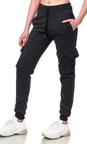 iProfash Trainingshose Sport Jogging Fitness Jogger Freizeit Hose Unifarben Damen (601 - Cargohose) ANTHRAZIT M von iProfash