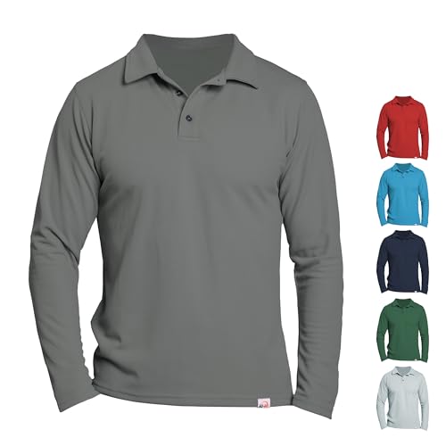 iQ-UV Poloshirt Herren Langarm Dunkelgrau L – Hochwertiges Langarm Poloshirt für Herren mit UV Schutz aus recycelten PET-Flaschen – Ideal zum Golfen, Segeln, oder Wandern – Atmungsaktiv und stilvoll von iQ-UV