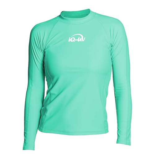 iQ-UV Sportshirt Damen Langarm Slim Fit Grün XL – UV Shirt für Damen für Wasser & Sport – Rash Guard mit UV-Schutz – Langarm Sportshirt – Ideal zum Schnorcheln und Schwimmen von iQ-UV