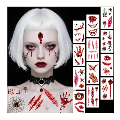 40 Blätter Halloween Tattoos, Halloween Tattoo Narben Aufkleber, Horror Zombie Gefälschte Wunden Vampir Hexe Narben Tattoo für Karneval, Party 40 Blätter Halloween Tattoos, Halloween Tattoo Narben Aufkleber, Horror Zombie Gefälschte Wunden Vampir Hexe Narben Tattoo für Karneval, Party von iRabey