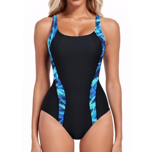 iSLASISIA Badeanzug Damen Sport mit Cups Einteilige Bademode Shape Badeanzug Damen Bauchweg（BC,EU38） von iSLASISIA