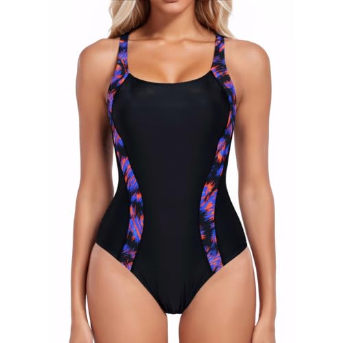 iSLASISIA Badeanzug Damen Sport mit Cups Einteilige Bademode Shape Badeanzug Damen Bauchweg（DC,EU46） von iSLASISIA