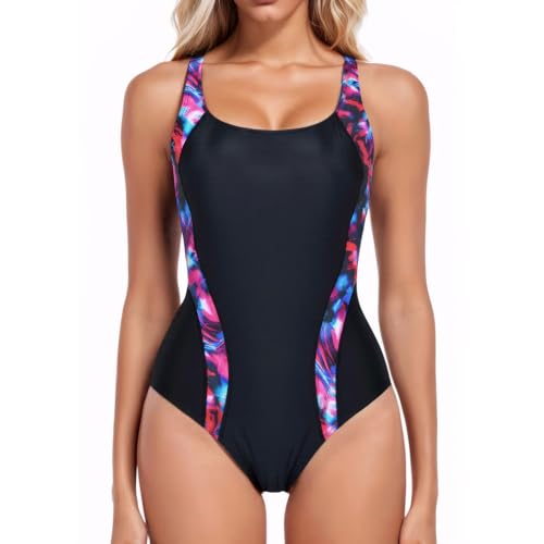 iSLASISIA Badeanzug Damen Sport mit Cups Einteilige Bademode Shape Badeanzug Damen Bauchweg（FC,EU40） von iSLASISIA