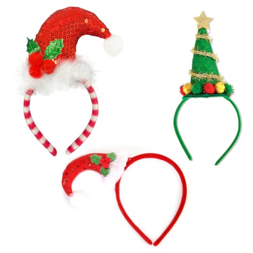 3 Stück Weihnachts Stirnband Weihnachtsmann Haarreif Weihnachtsbaum Geweih Haarschmuck Partyhüte Haarbänder Kopfbedeckung Stirnband Weihnachtsmann Kopfbedeckung für Weihnachten Halloween von iSpchen