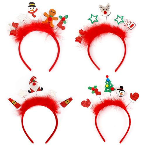 4pcs Weihnachts Stirnband Weihnachtsbaum Geweih Haarreif Weihnachts Schneemann Kopfschmuck Weihnachtsgeweih Haarbänder Kopfbedeckung Geweih Stirnband Kopfbedeckung für Weihnachten Halloween von iSpchen