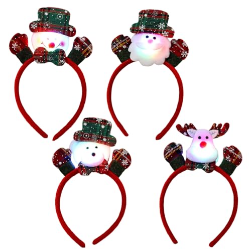4pcs Weihnachts Stirnband mit LED Weihnachtsmann Haarreif Lustige Geweih Haarreif Schneemann Haarbänder LED Kopfbedeckung Stirnband Rentier Geweih Headbands mit LED für Weihnachten Halloween von iSpchen