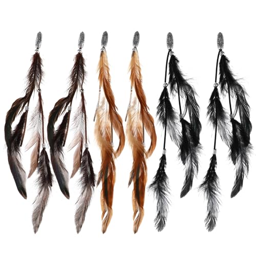 6pcs Hippie Federn Haarschmuck Clip, Indianer Haarschmuck Damen Federn Haarextensions, Boho Kopfschmuck für Faschingskostüm Karneval Verkleiden Cosplay Haardeko Zubehör Feder Haarspangen von iSpchen