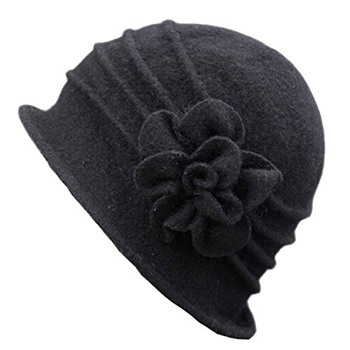 Butterme - Eleganter Damen-Winterhut aus Wolle mit Blumendesign. one size Noir # 1 von iSpchen