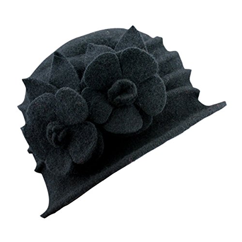 Butterme - Eleganter Damen-Winterhut aus Wolle mit Blumendesign. one size Noir # 2 von iSpchen
